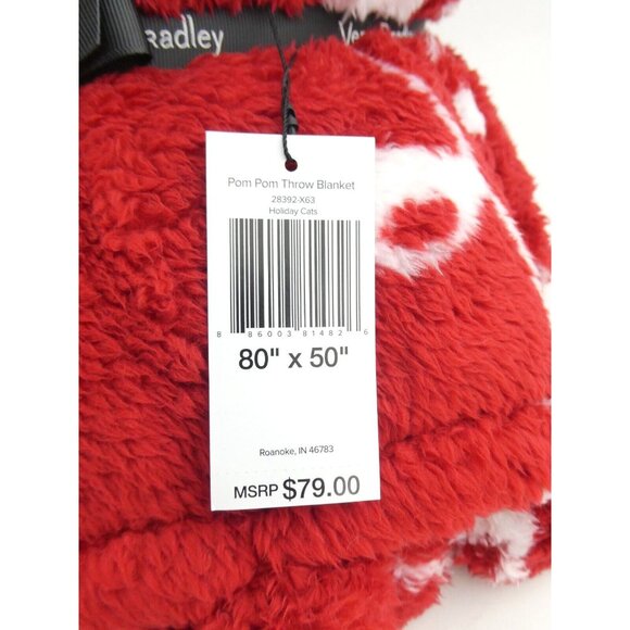Vera Bradley Holiday Cats Pom Pom Throw Blanket NWT 80" x 50" - Picture 3 of 3